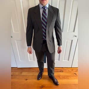 Dior Windowpane Charcoal 2-Piece Suit With Double Pleated and Cuffed Trousers